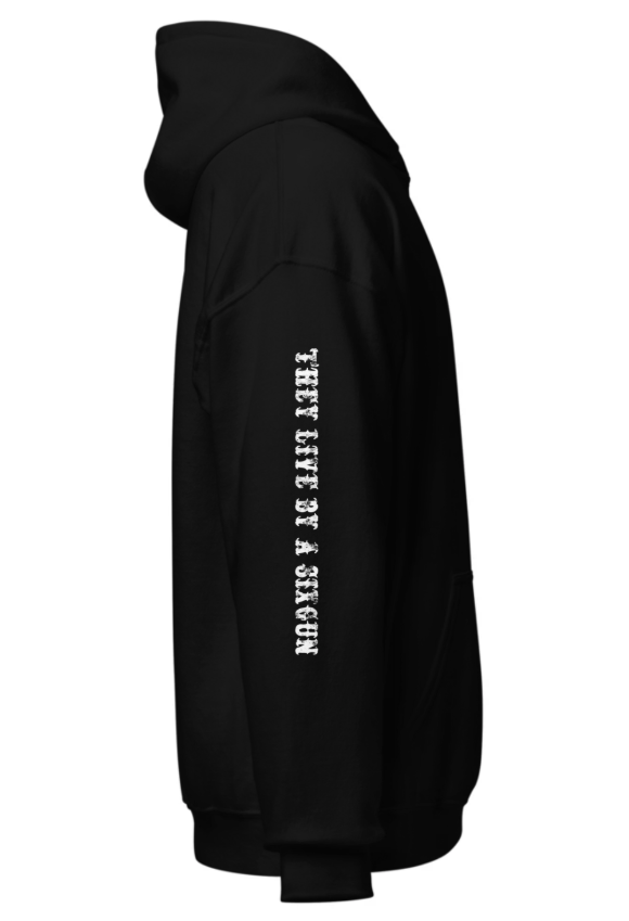 Cowboy shootout Unisex Hoodie with arm quotes and white text
